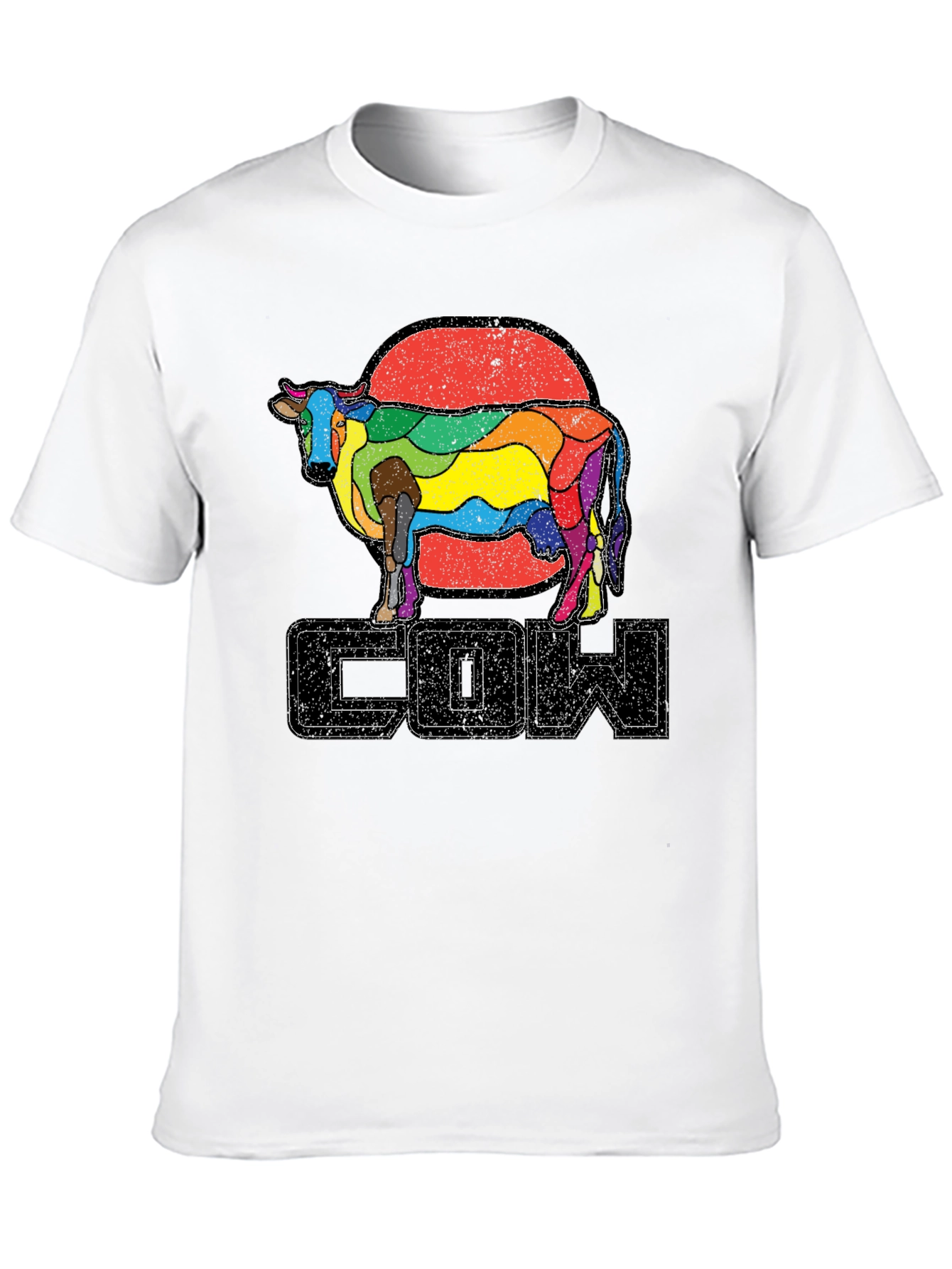 Retro Rainbow Cow Graphic T-Shirt