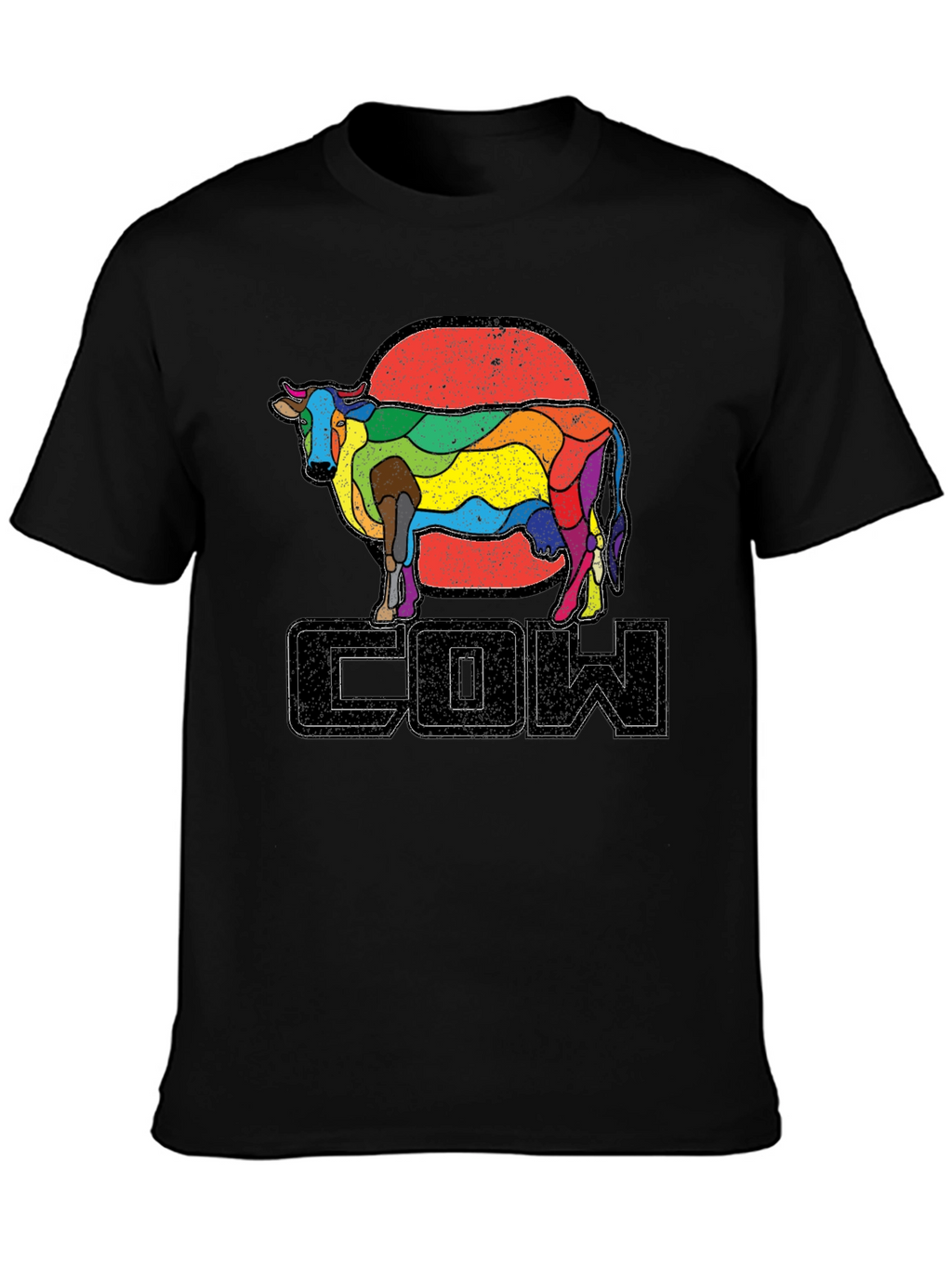 Retro Rainbow Cow Graphic T-Shirt