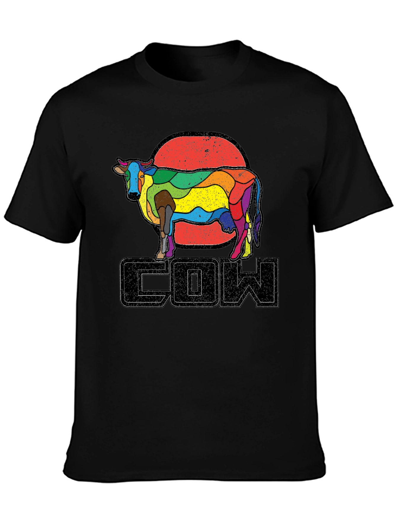Retro Rainbow Cow Graphic T-Shirt