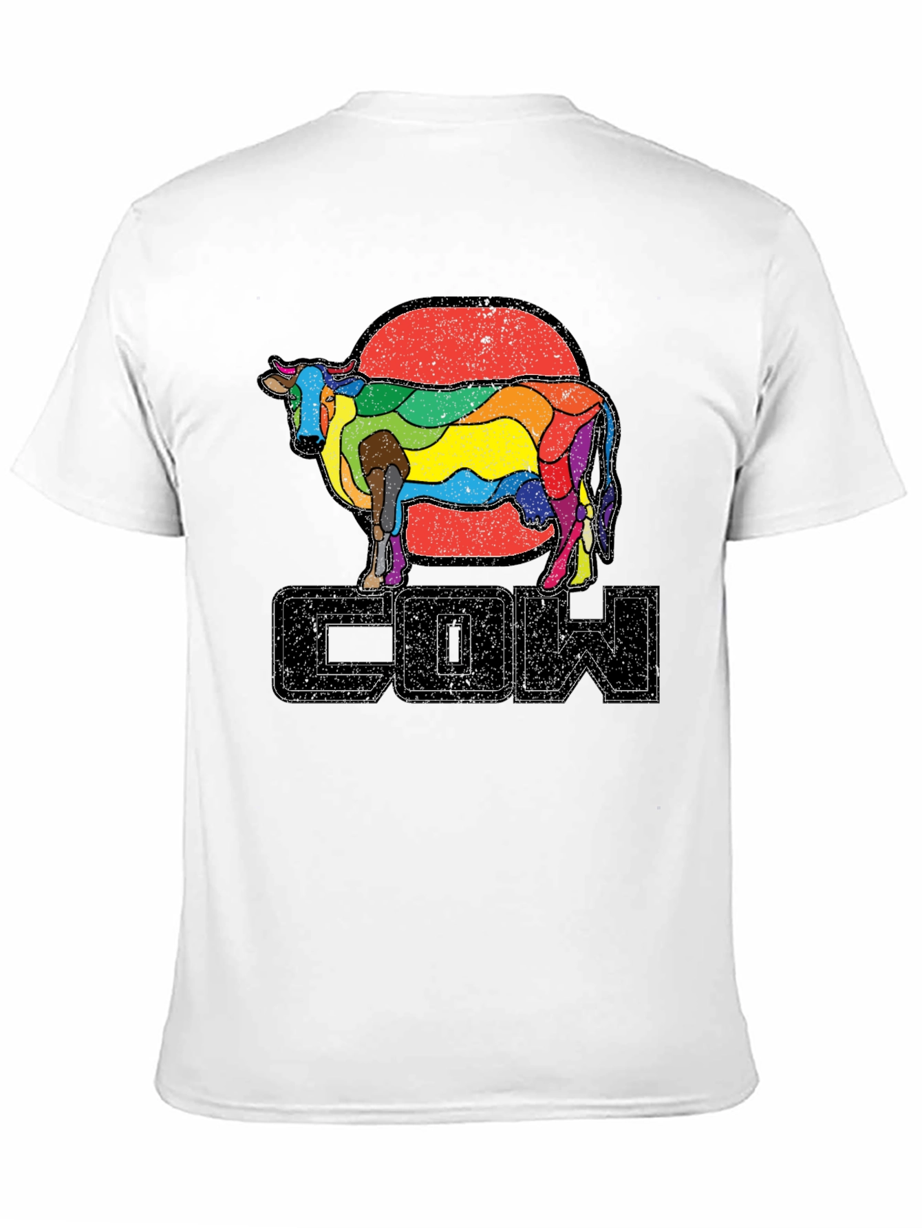 Retro Rainbow Cow Graphic T-Shirt