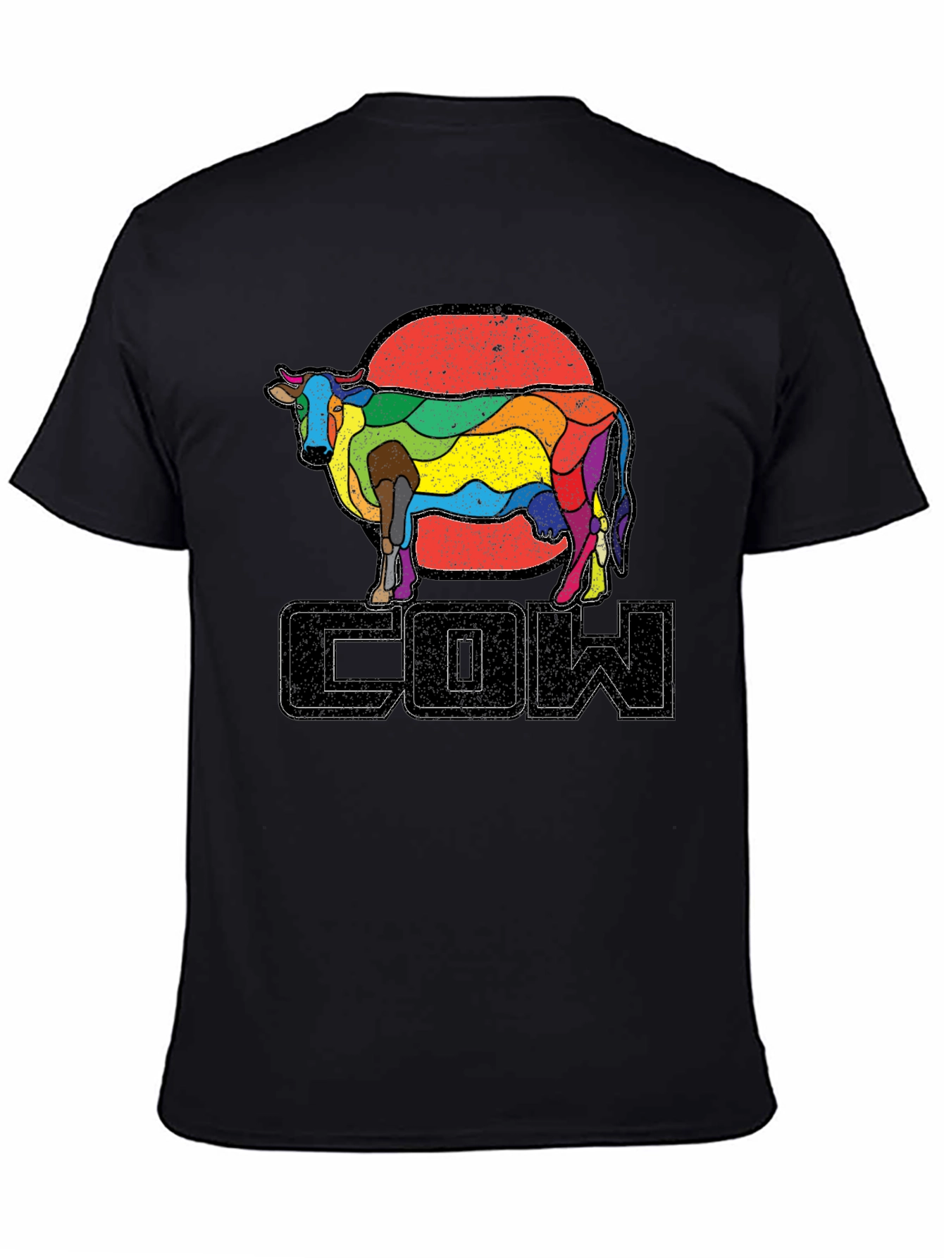 Retro Rainbow Cow Graphic T-Shirt
