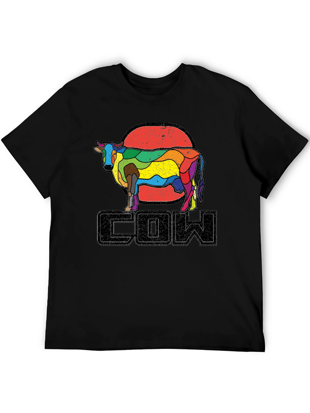 Retro Rainbow Cow Graphic T-Shirt
