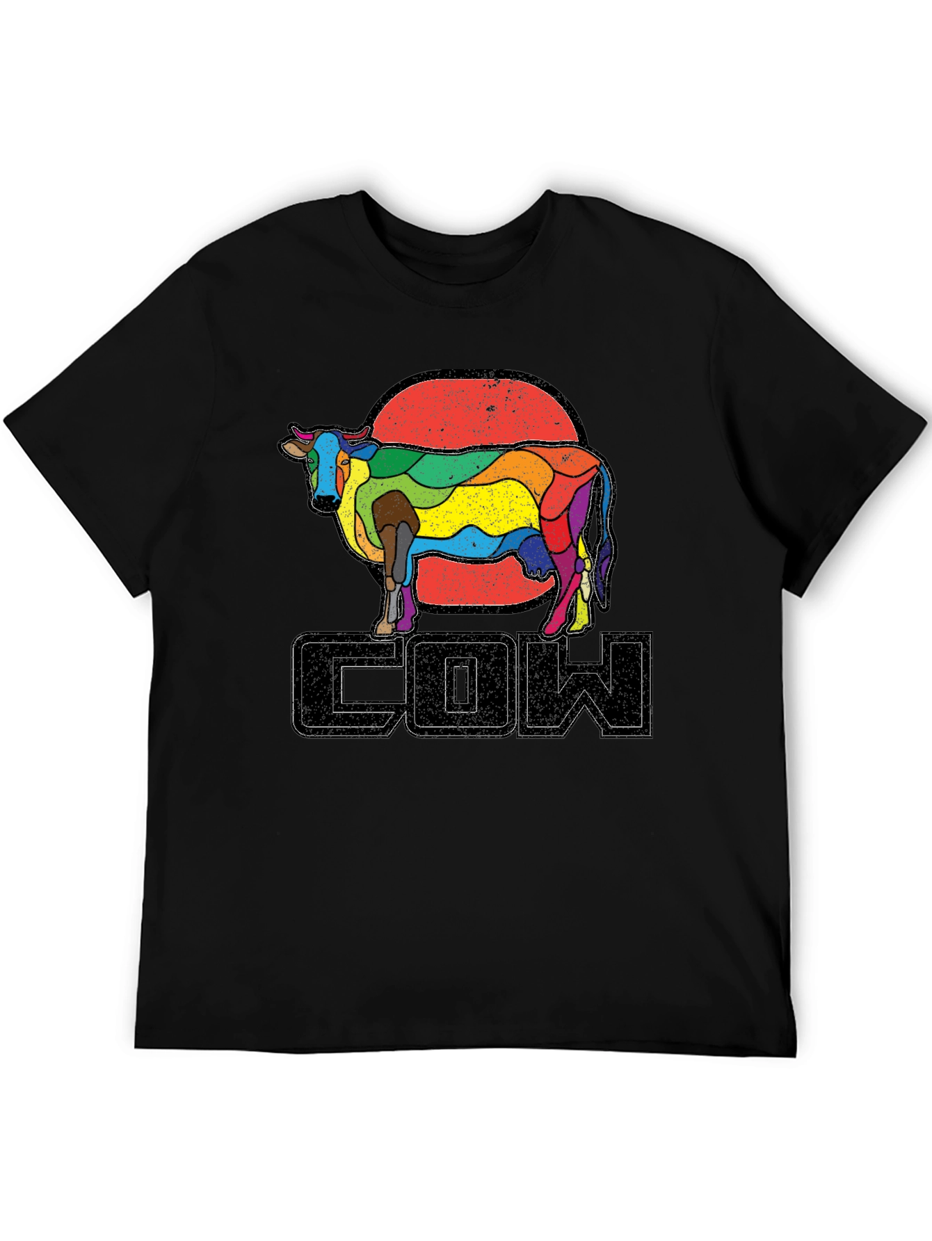 Retro Rainbow Cow Graphic T-Shirt