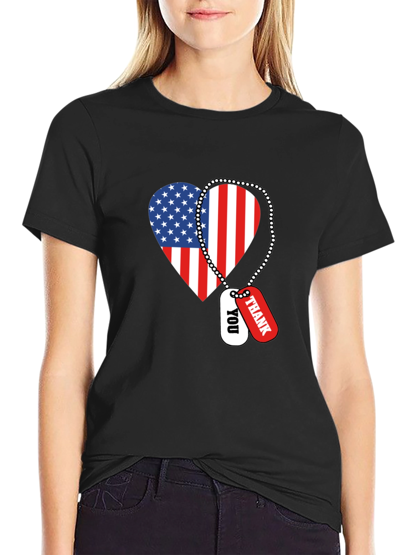 Patriotic Heart T-Shirt with Military Dog Tags