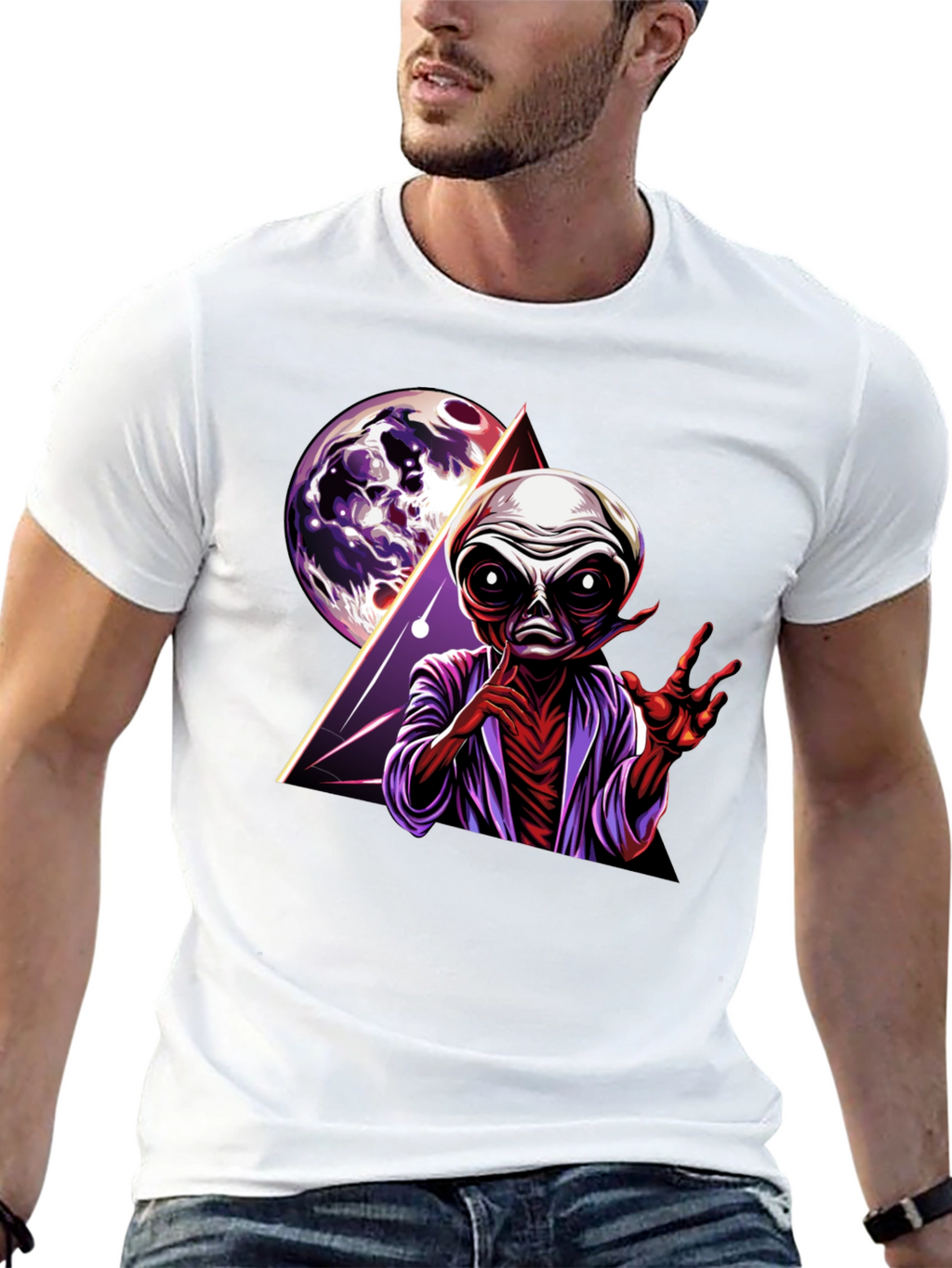 Alien Graphic Print Tee - Retro Space Design