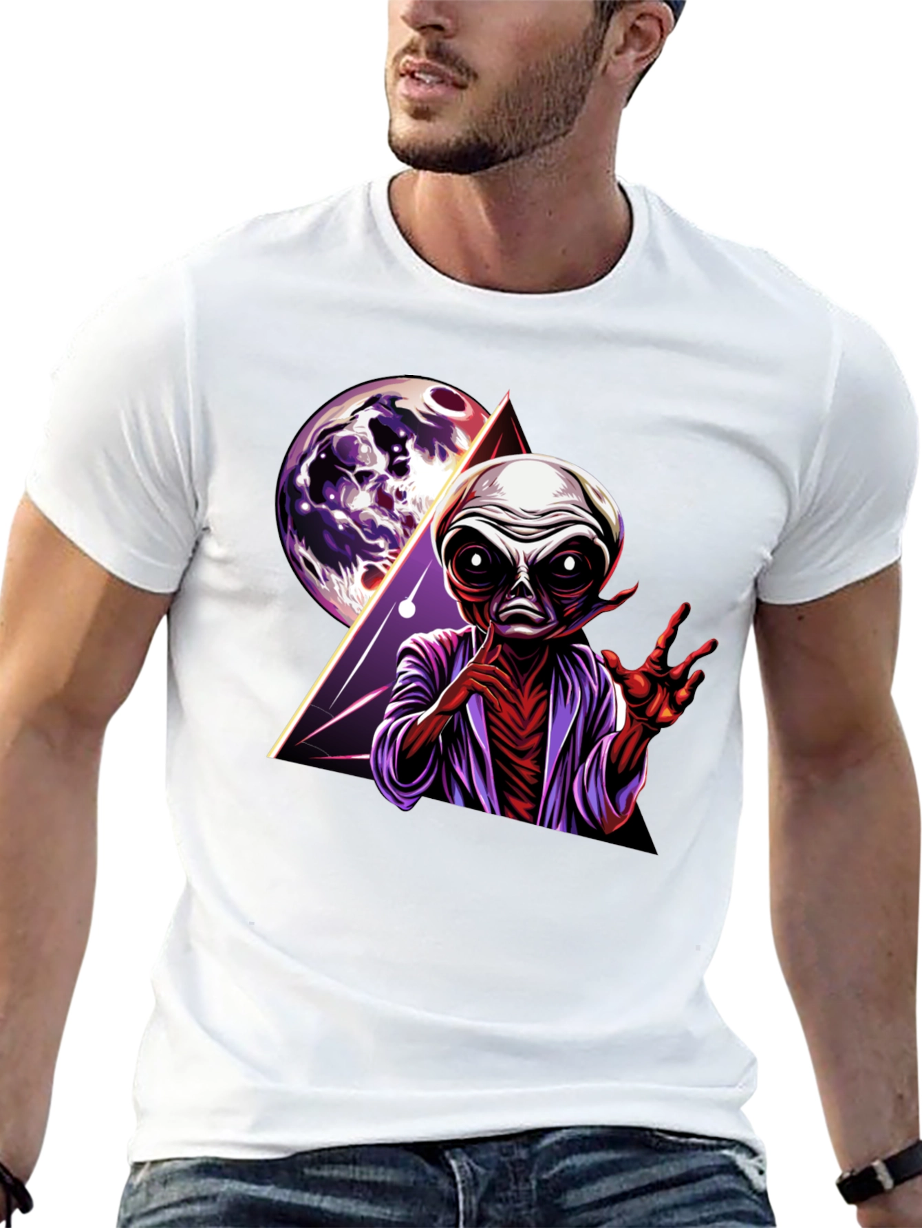 Alien Graphic Print Tee - Retro Space Design