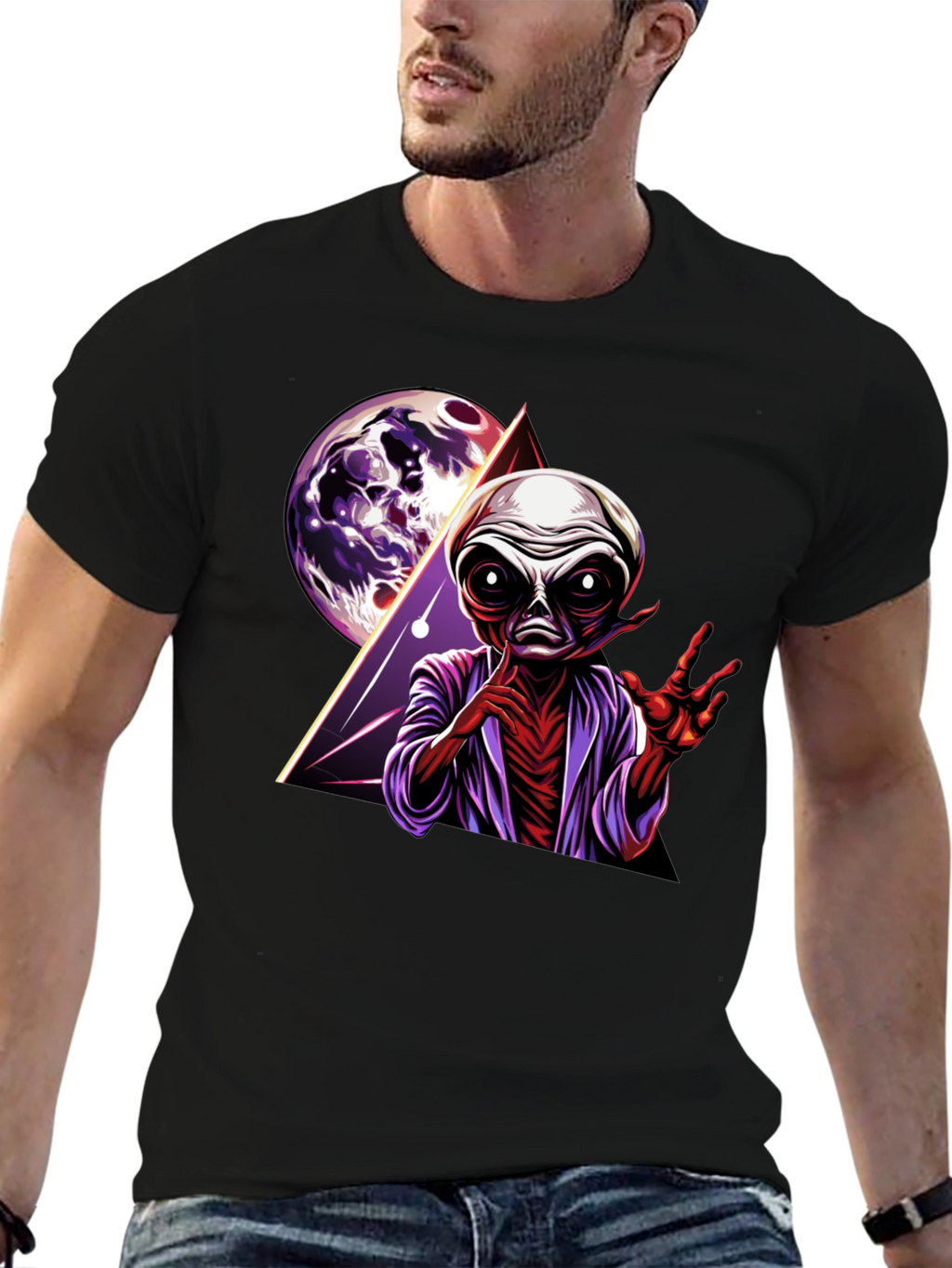 Alien Graphic Print Tee - Retro Space Design
