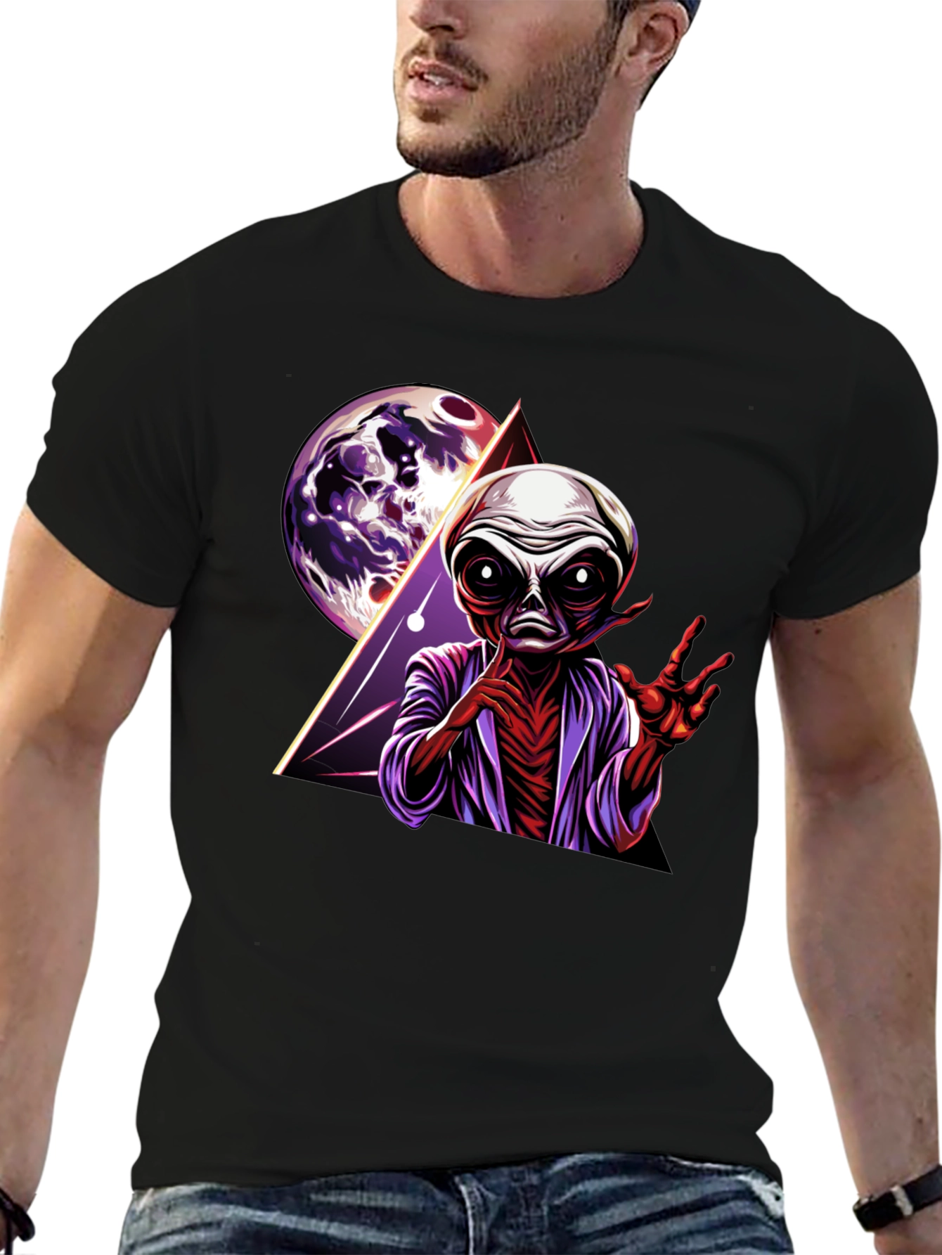 Alien Graphic Print Tee - Retro Space Design
