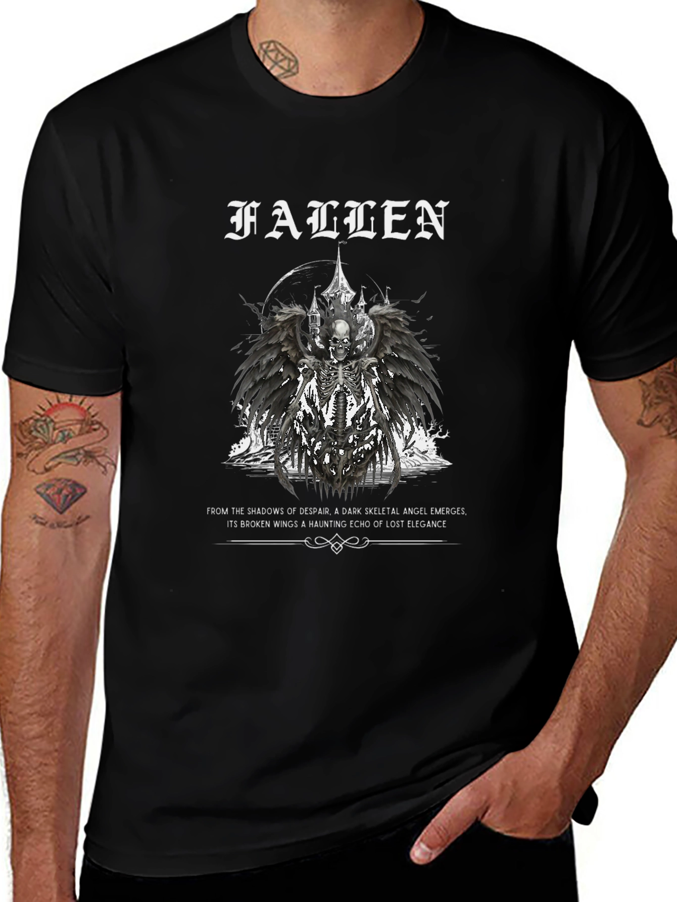 Fallen Angel Graphic Print Black T-Shirt