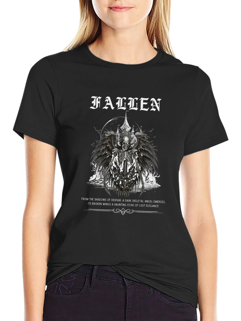 Fallen Angel Graphic Print Black T-Shirt