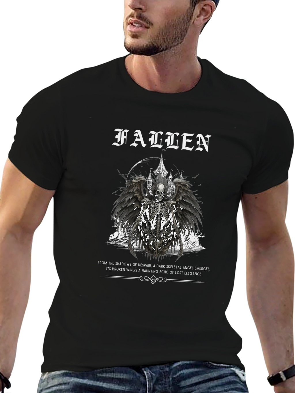 Fallen Angel Graphic Print Black T-Shirt