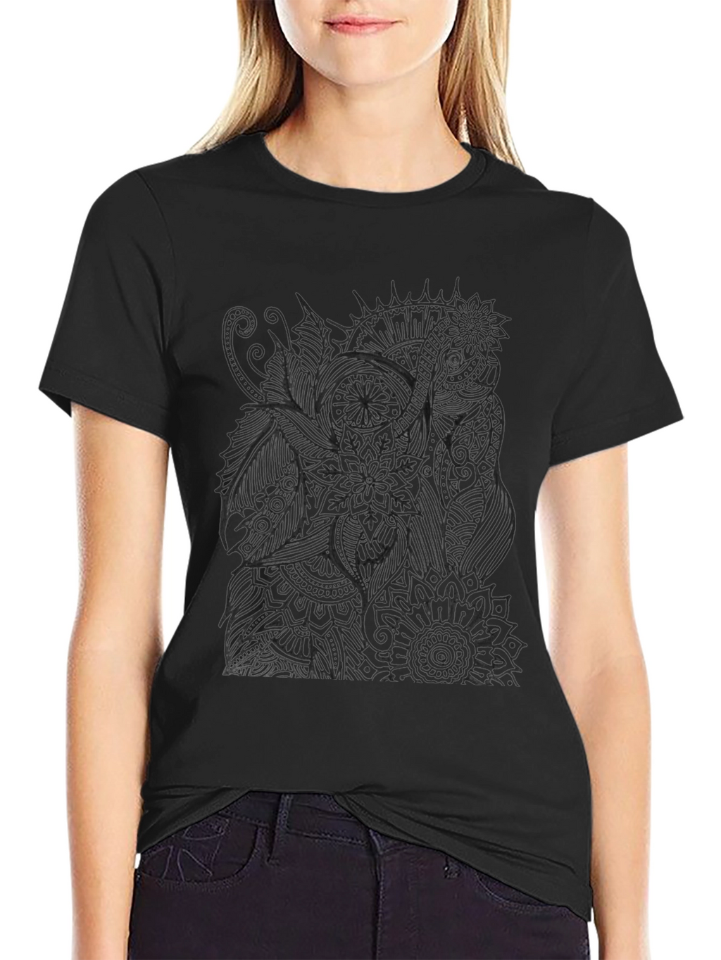 Abstract Elephant Print Black T-Shirt