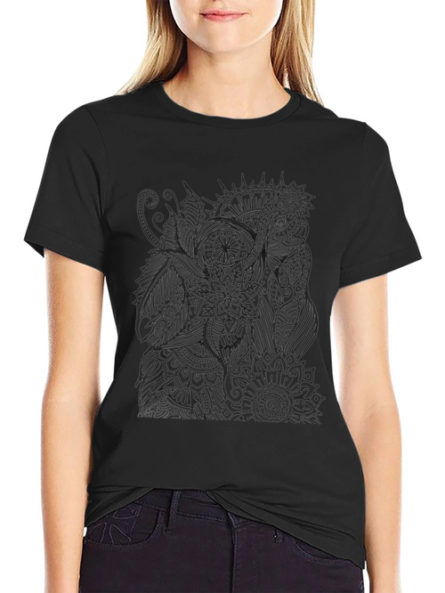 Abstract Elephant Print Black T-Shirt