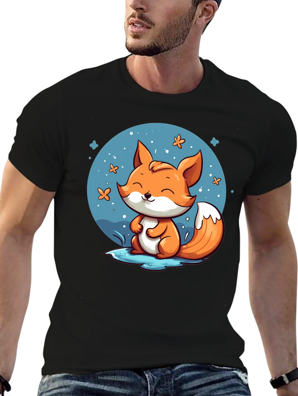 Cute Fox Graphic Tee - Black