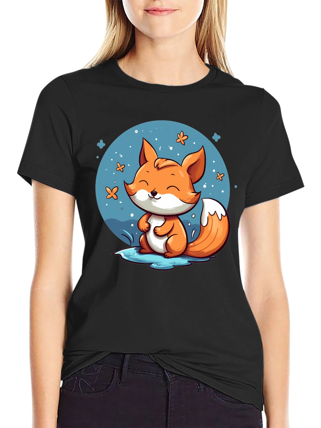 Cute Fox Graphic Tee - Black