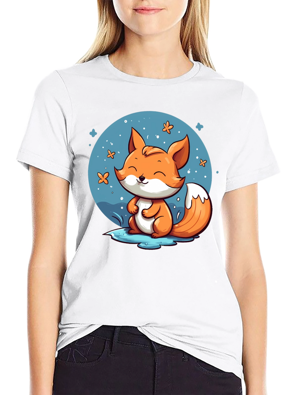 Cute Fox Graphic Tee - Black