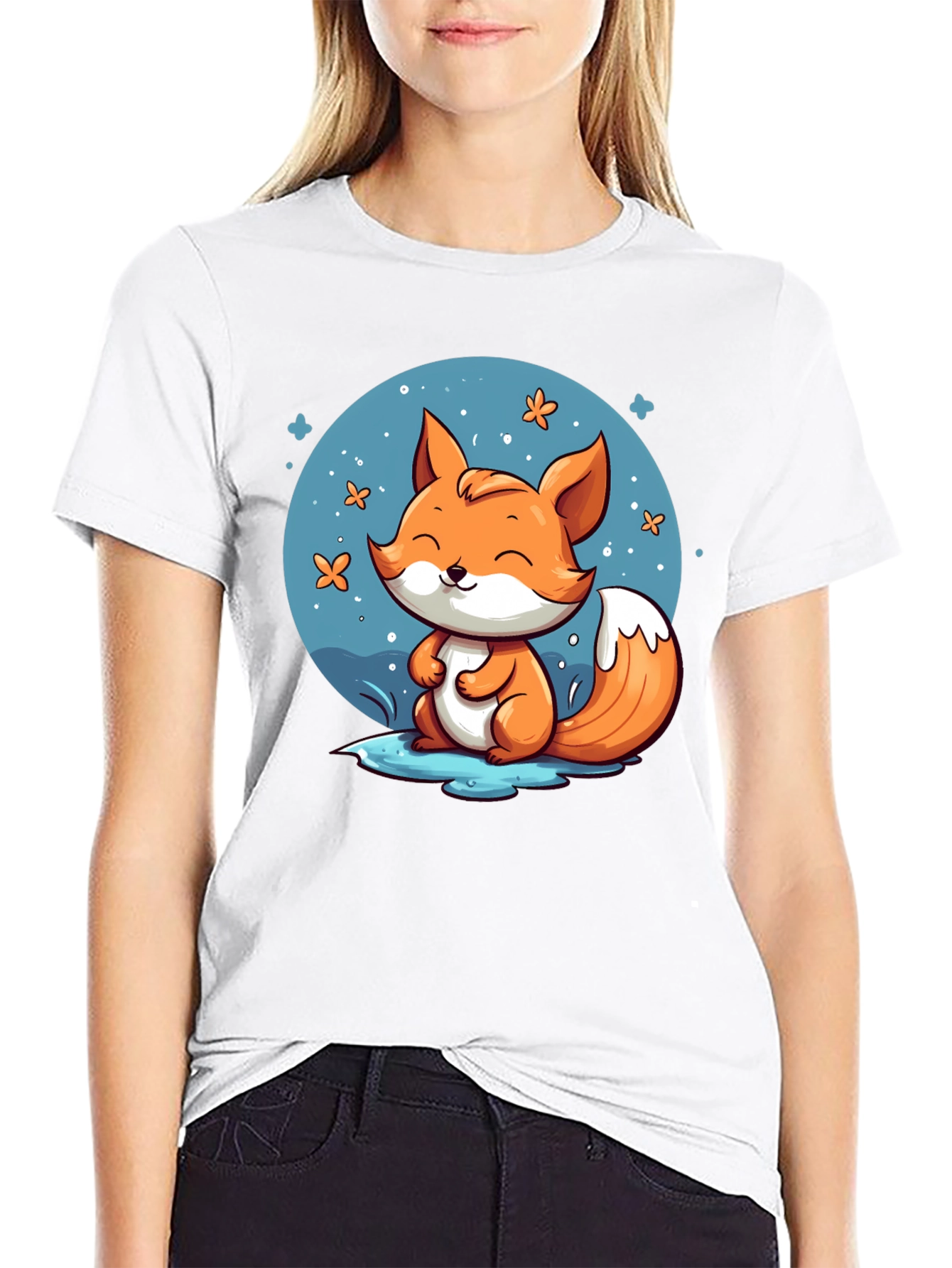 Cute Fox Graphic Tee - Black