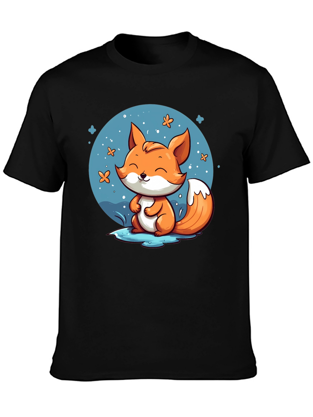 Cute Fox Graphic Tee - Black