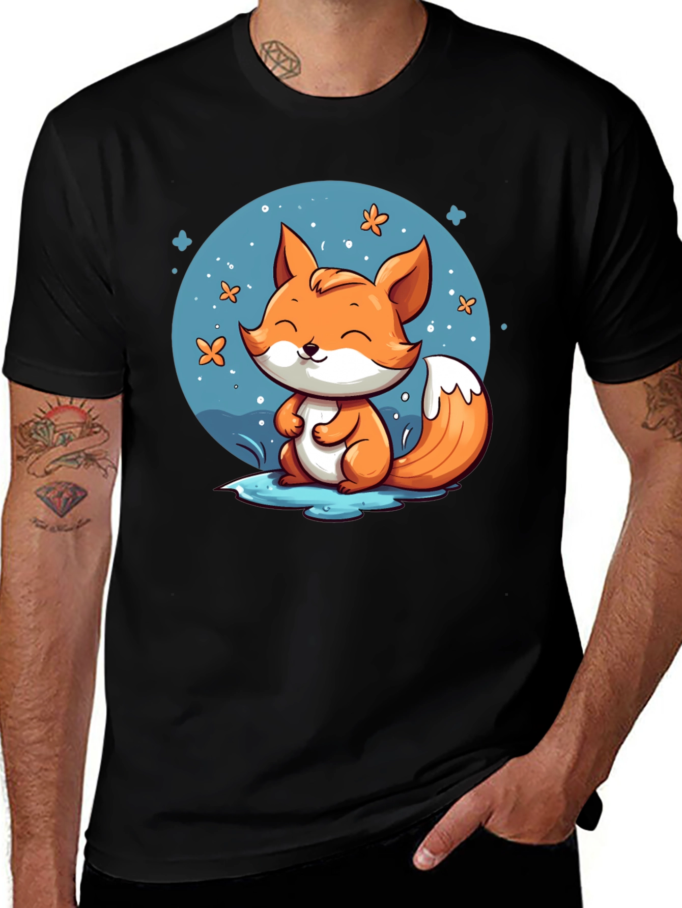 Cute Fox Graphic Tee - Black