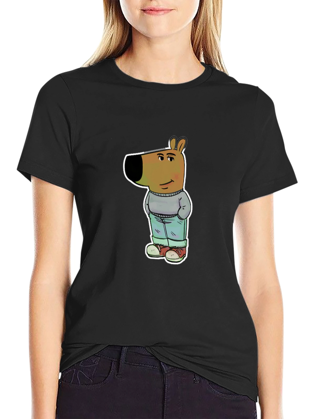 Cartoon Dog Graphic Tee - Unisex Black T-Shirt