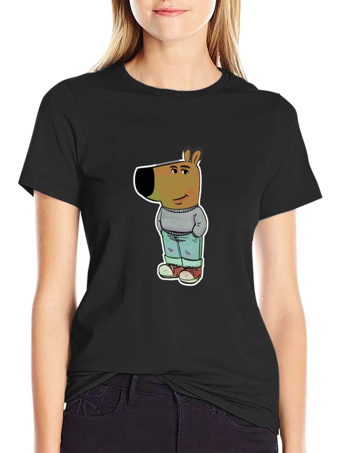 Cartoon Dog Graphic Tee - Unisex Black T-Shirt