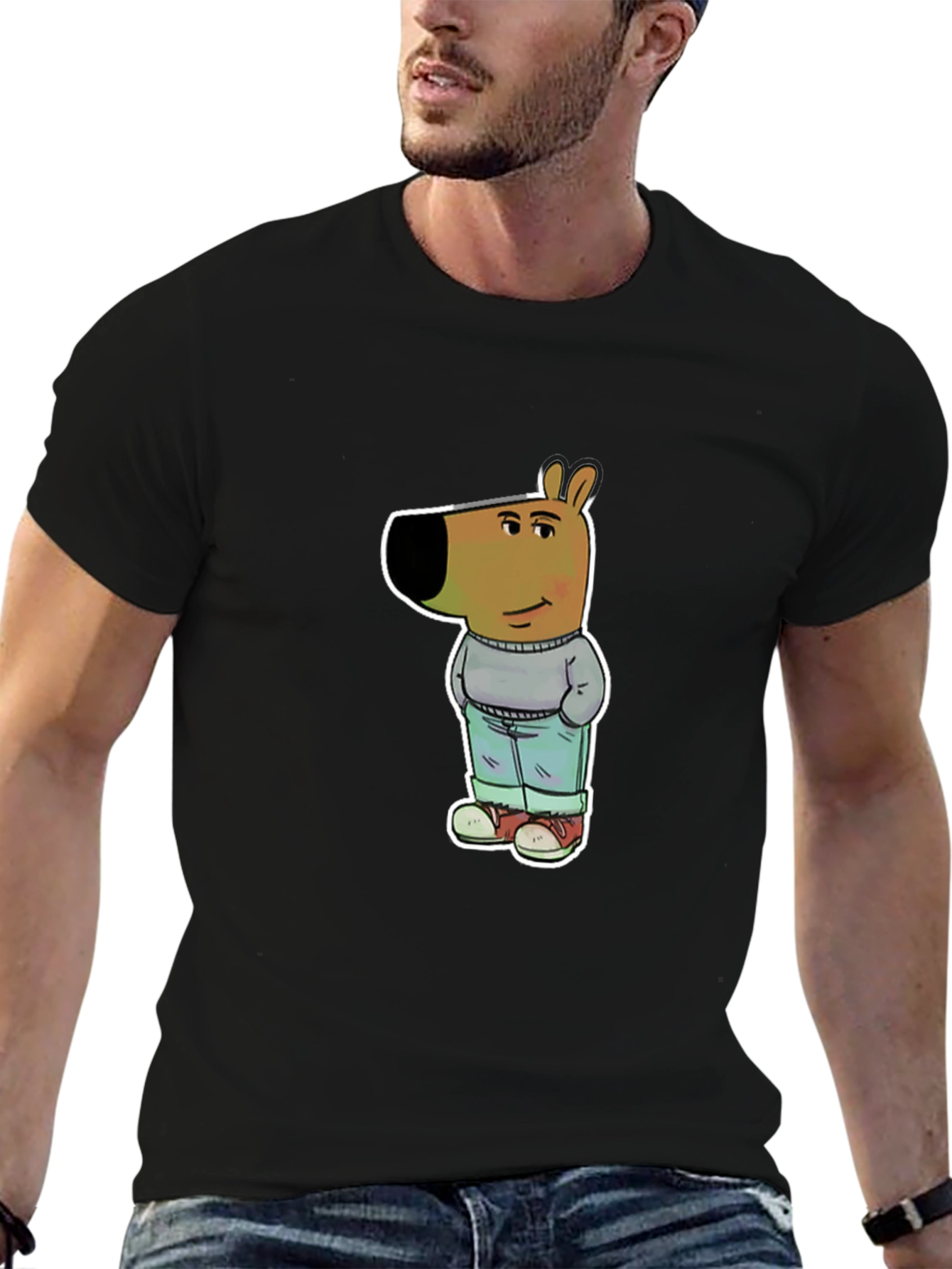 Cartoon Dog Graphic Tee - Unisex Black T-Shirt
