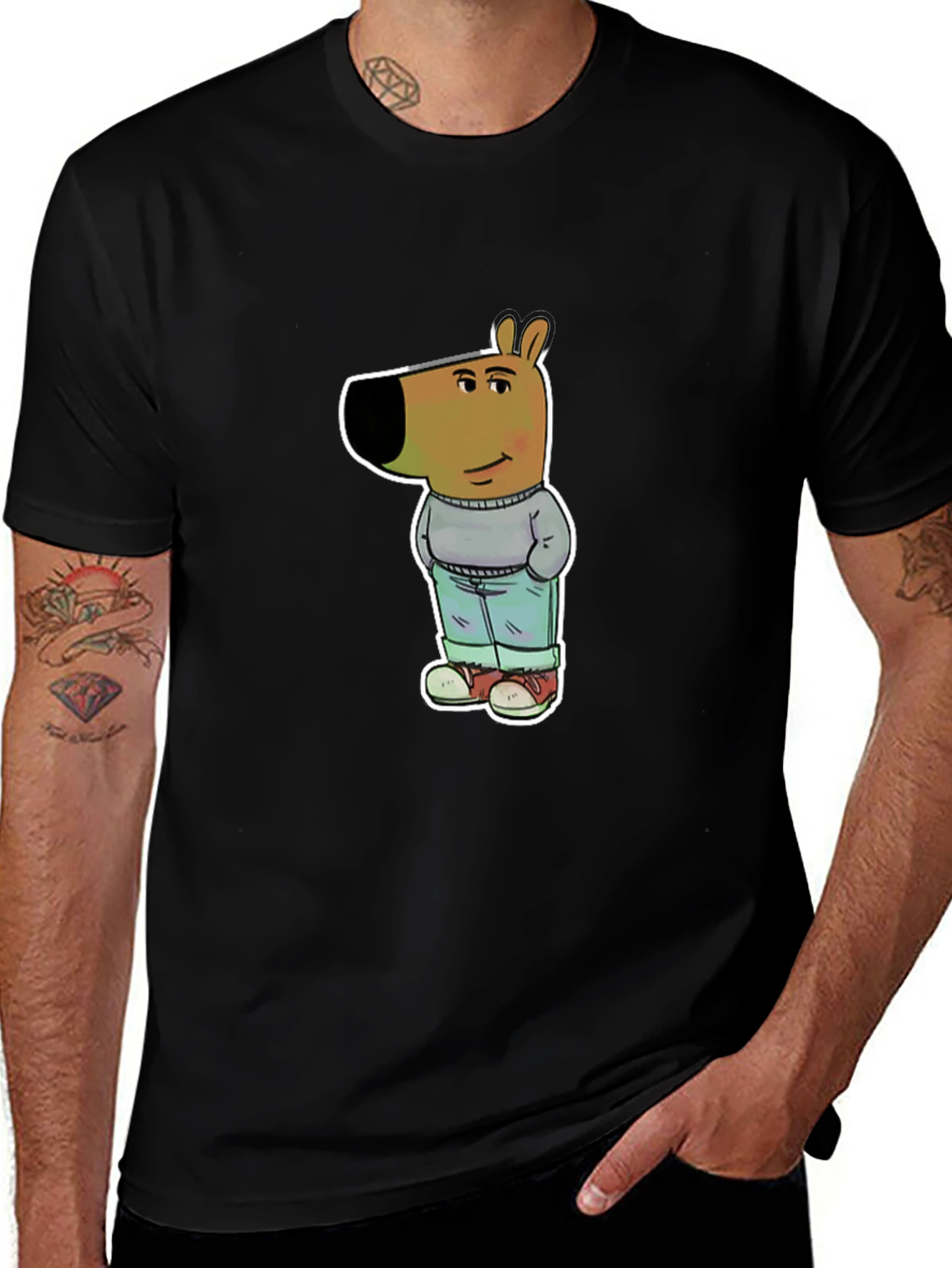 Cartoon Dog Graphic Tee - Unisex Black T-Shirt