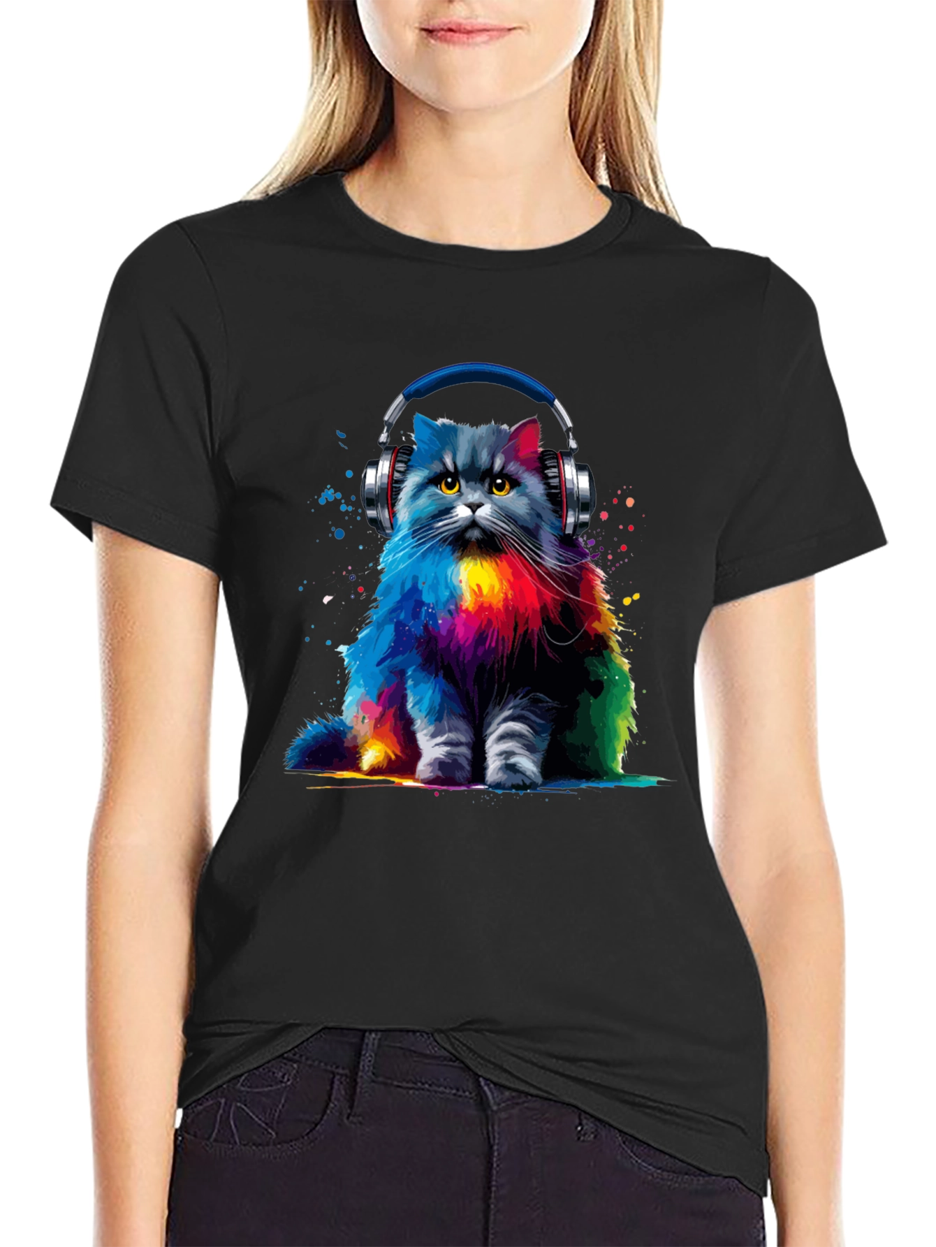 Colorful Cat DJ Graphic Tee