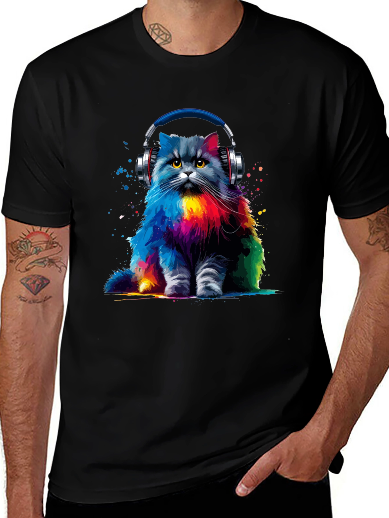 Colorful Cat DJ Graphic Tee