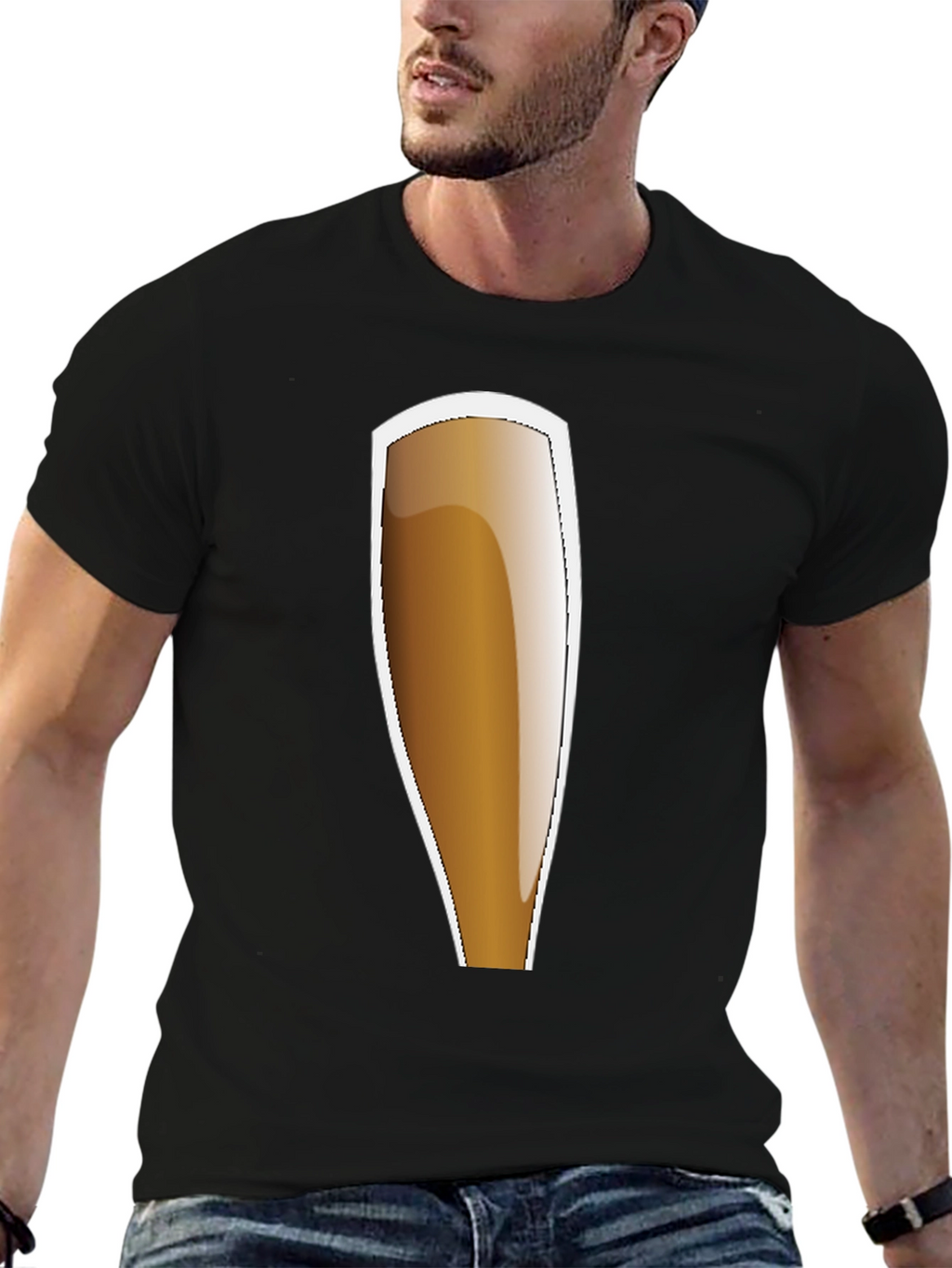 Black Beer Glass Graphic Tee - Casual Style