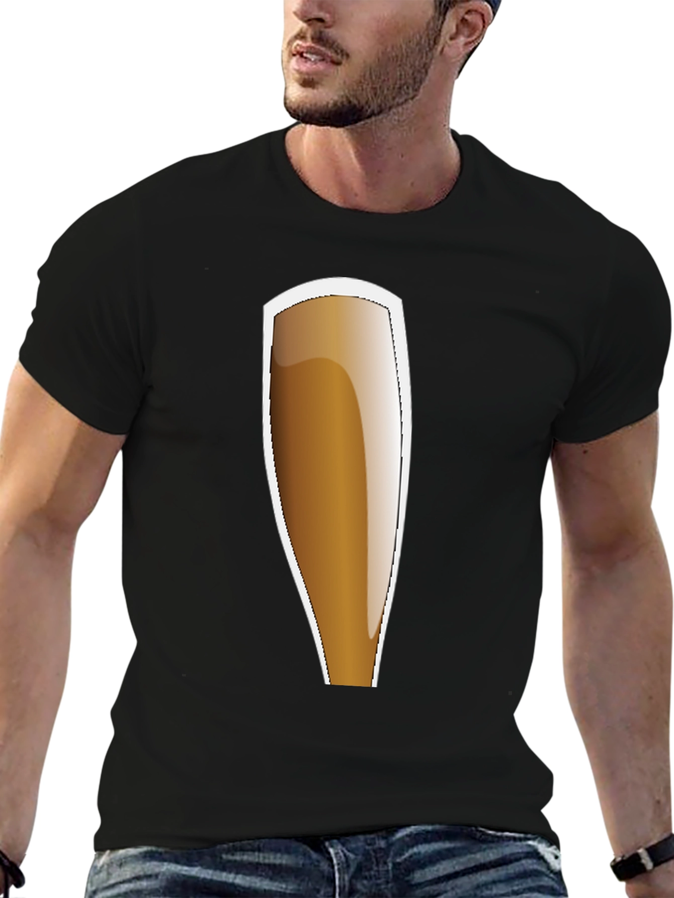 Black Beer Glass Graphic Tee - Casual Style