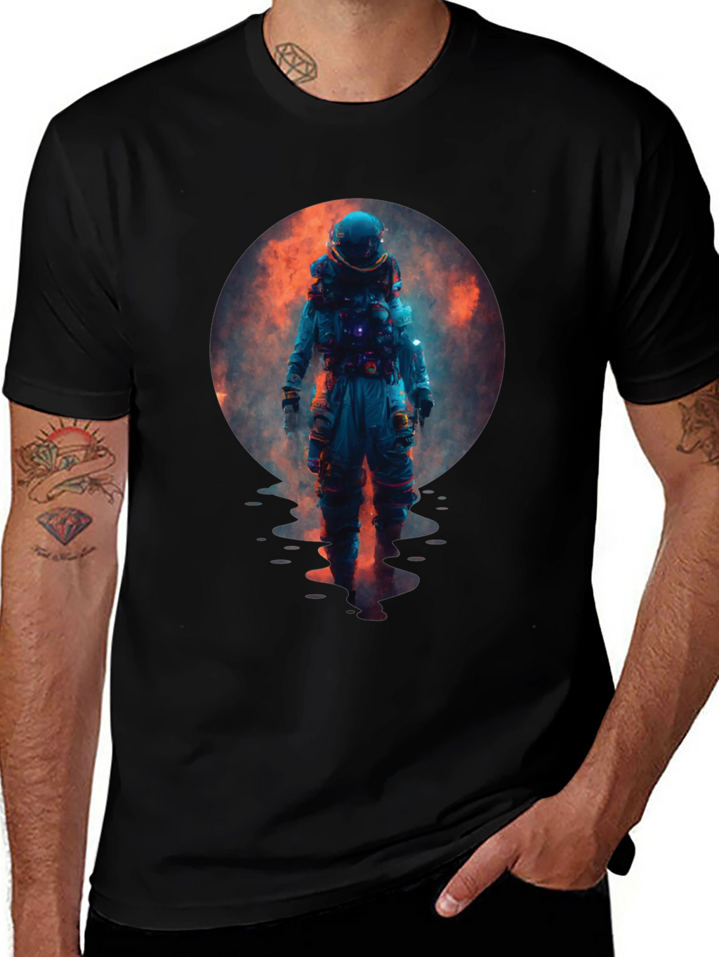 Astronaut in Space Graphic Black T-Shirt