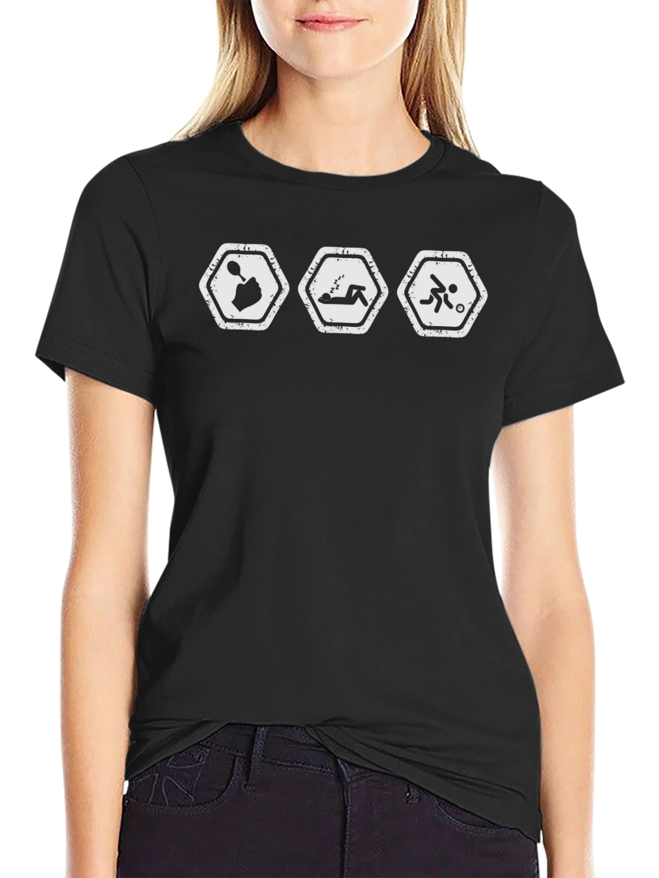 Humorous Spoon Sleep Soccer Black T-Shirt