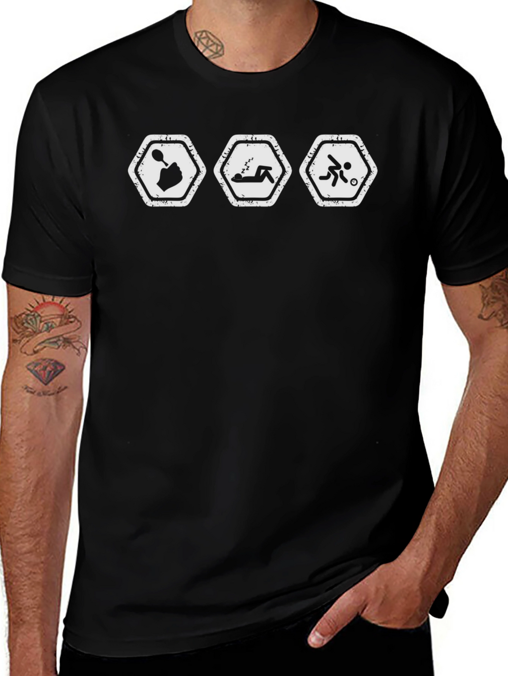 Humorous Spoon Sleep Soccer Black T-Shirt
