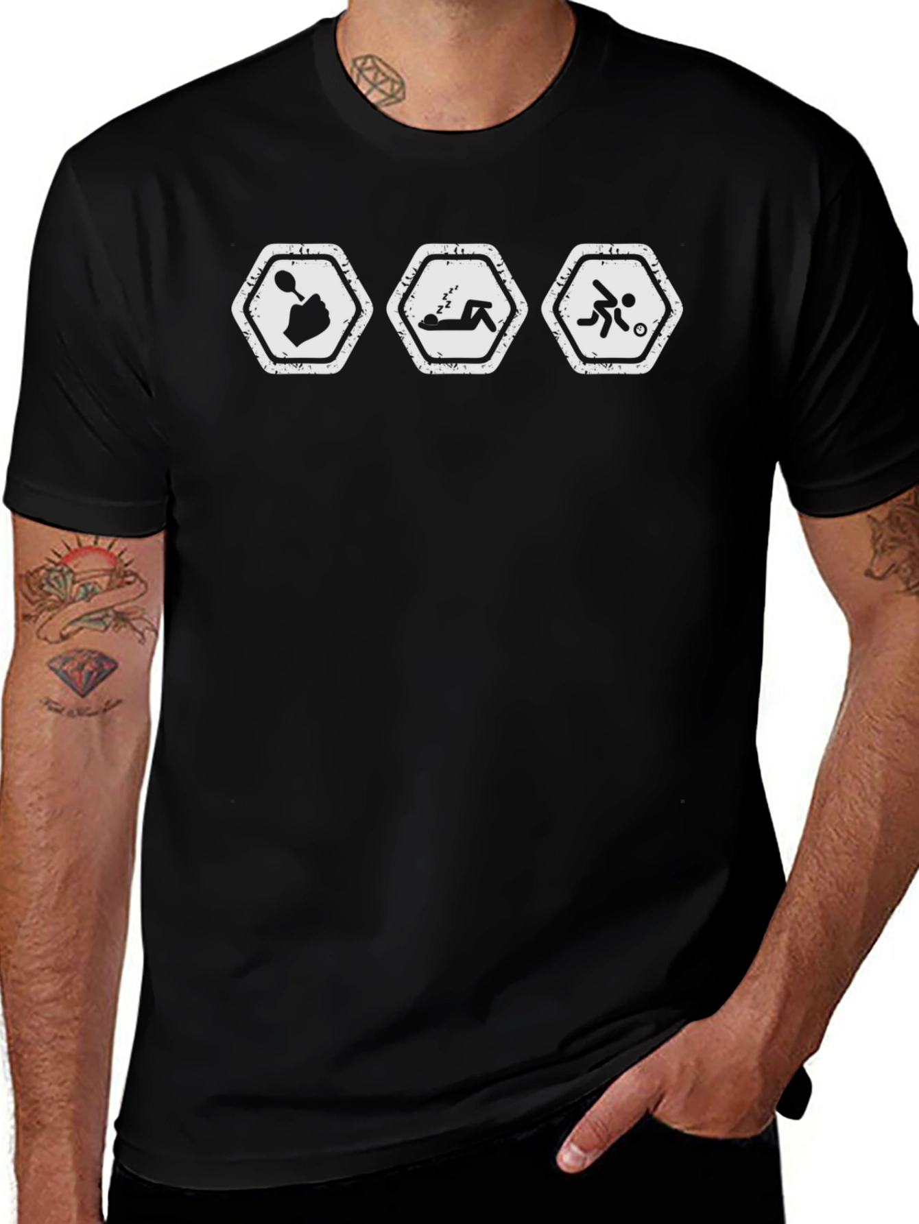 Humorous Spoon Sleep Soccer Black T-Shirt