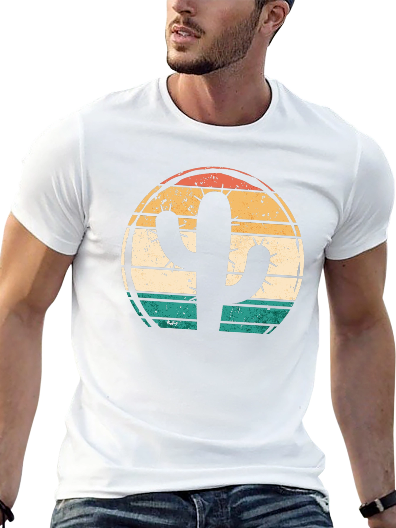Retro Cactus Graphic Tee - Desert Sunset Shirt