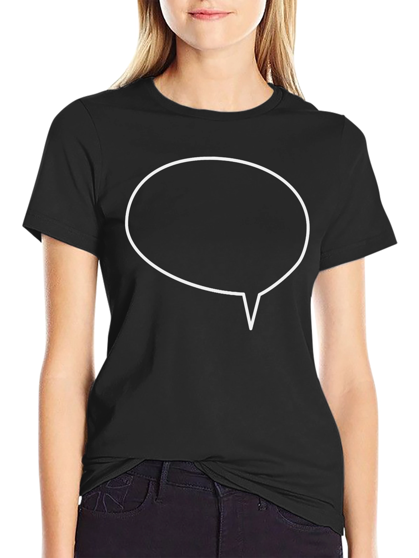 Black T-Shirt with Speech Bubble Graphic