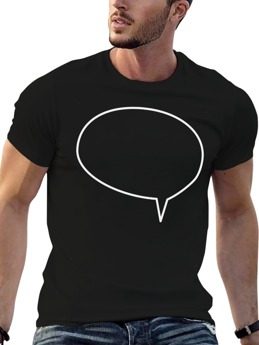 Black T-Shirt with Speech Bubble Graphic