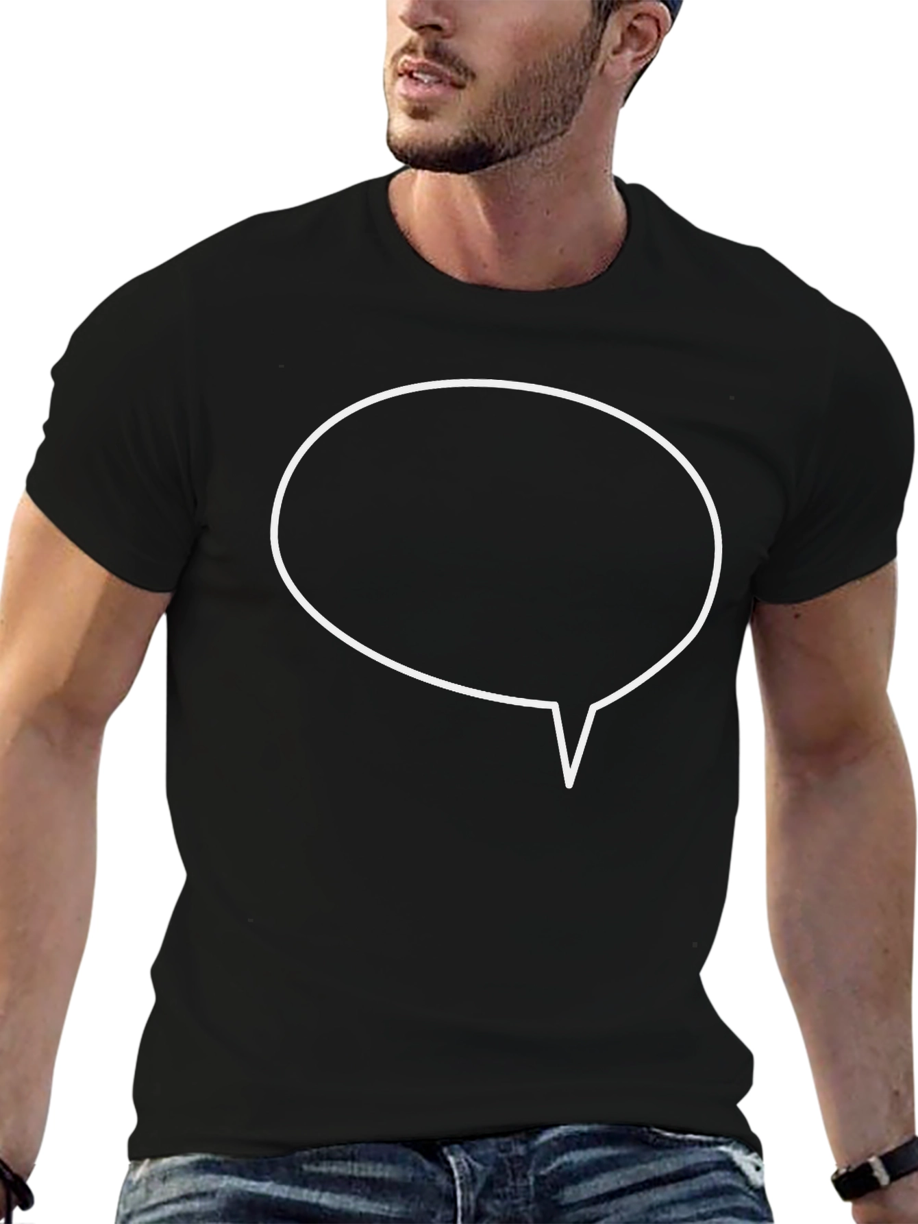Black T-Shirt with Speech Bubble Graphic