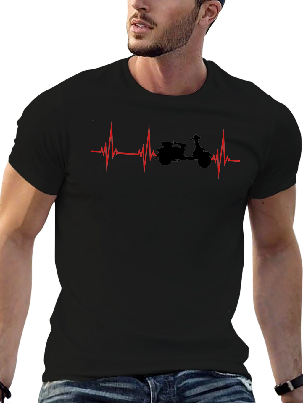 Motorcycle Heartbeat T-Shirt - Black