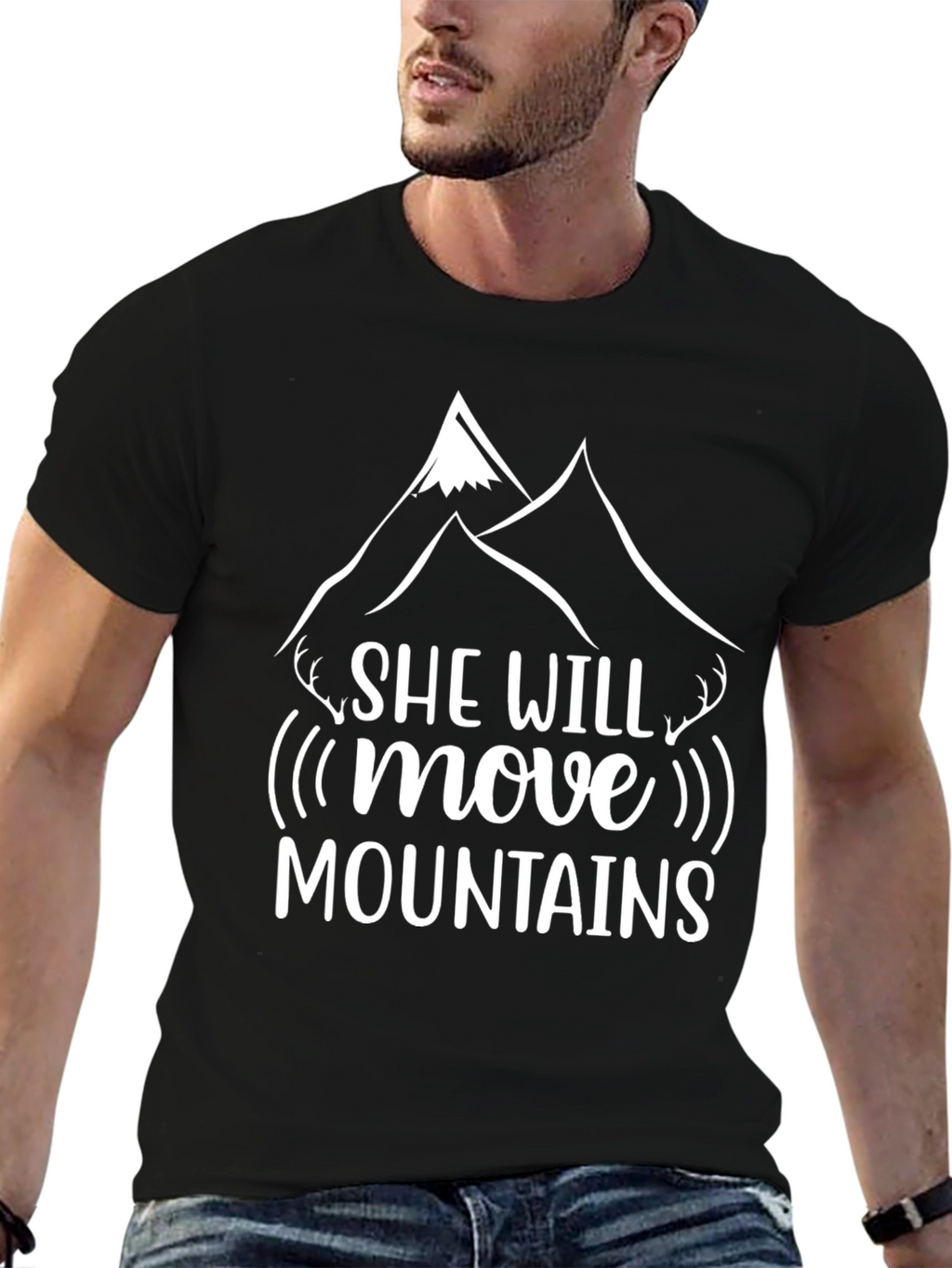 She Will Move Mountains Black Graphic T-Shirt