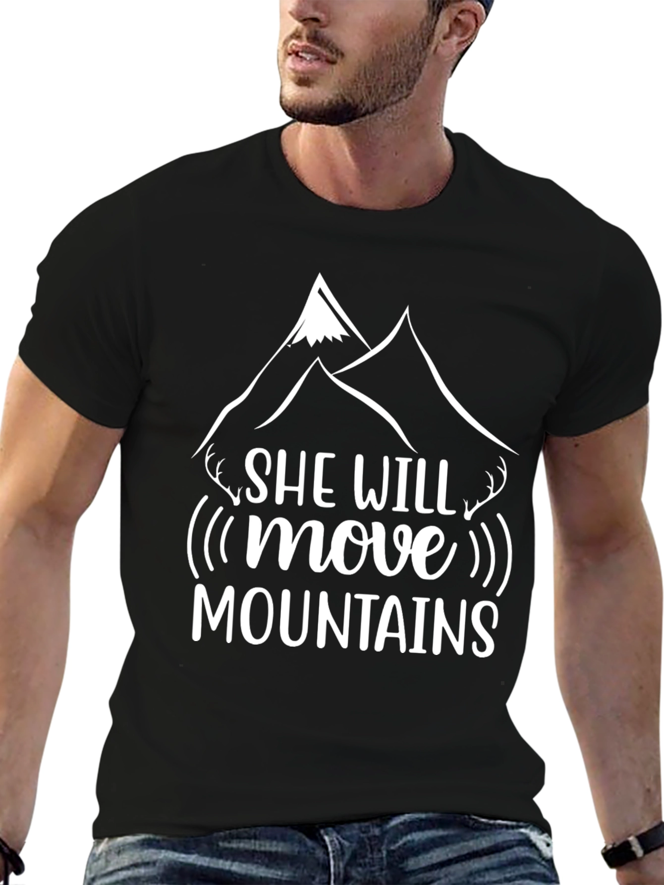 She Will Move Mountains Black Graphic T-Shirt