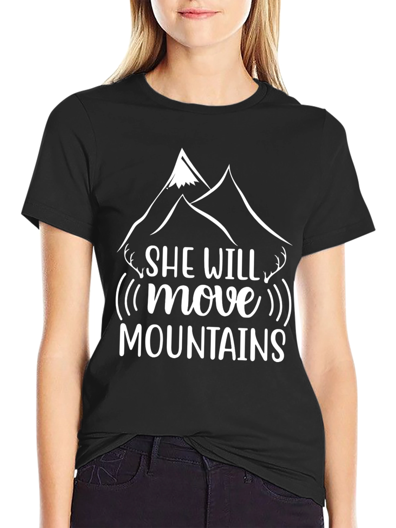 She Will Move Mountains Black Graphic T-Shirt