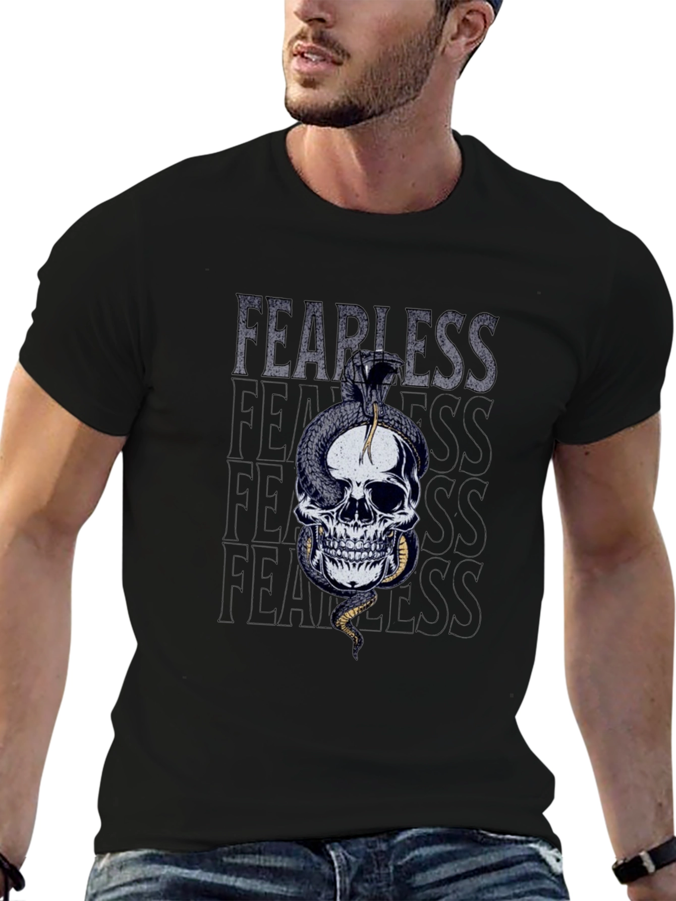 Fearless Skull Snake Graphic T-Shirt