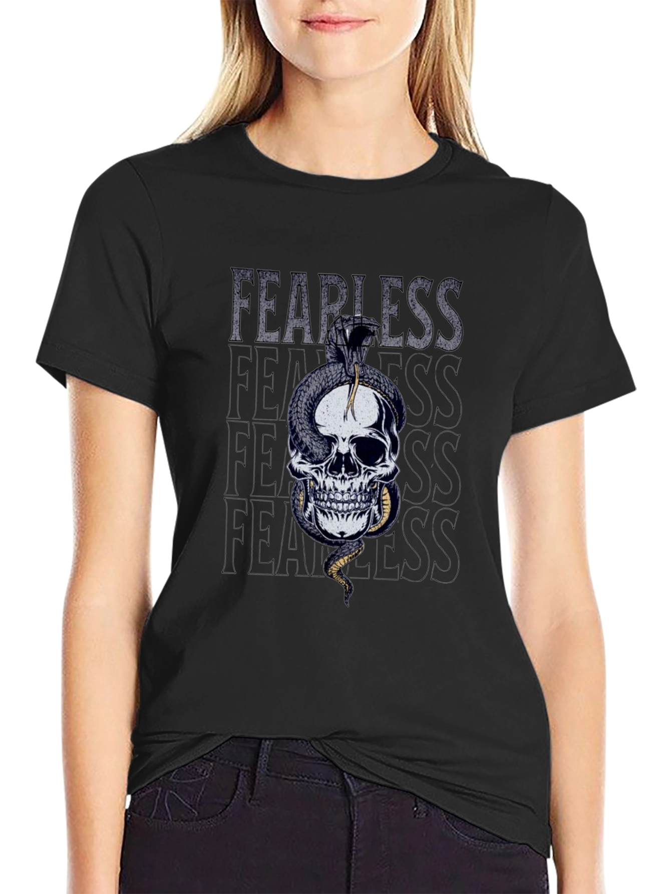 Fearless Skull Snake Graphic T-Shirt