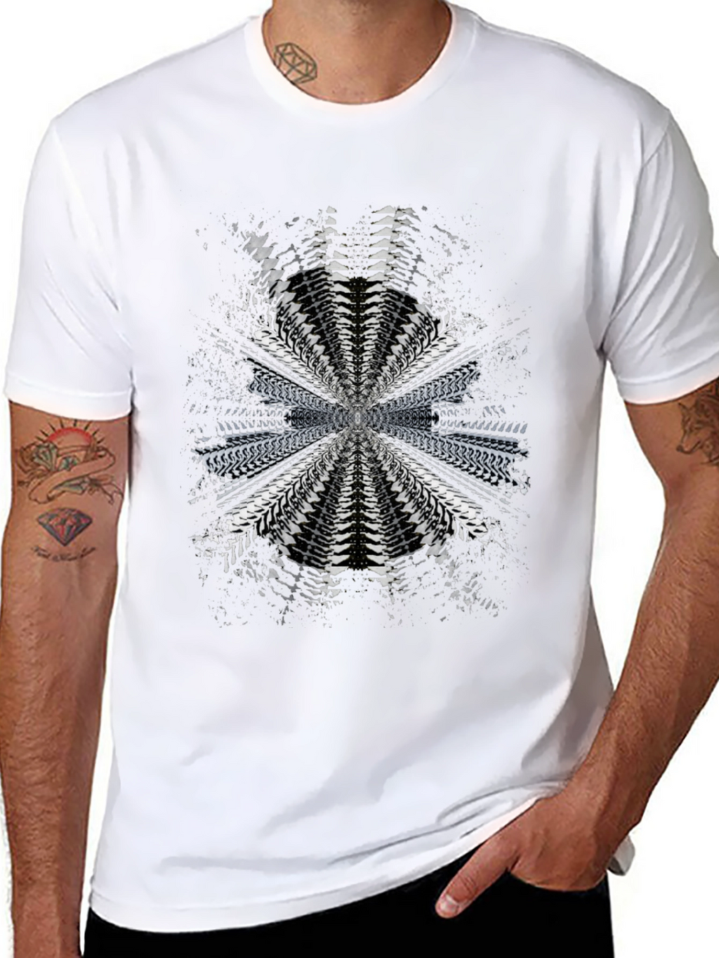 Abstract Radial Pattern Black T-Shirt
