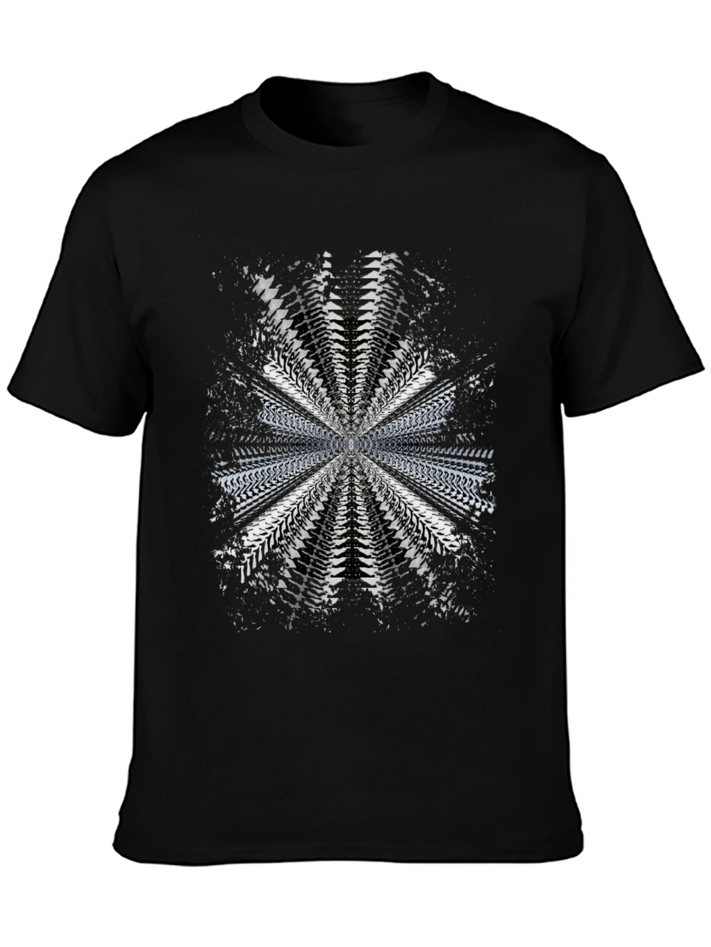 Abstract Radial Pattern Black T-Shirt