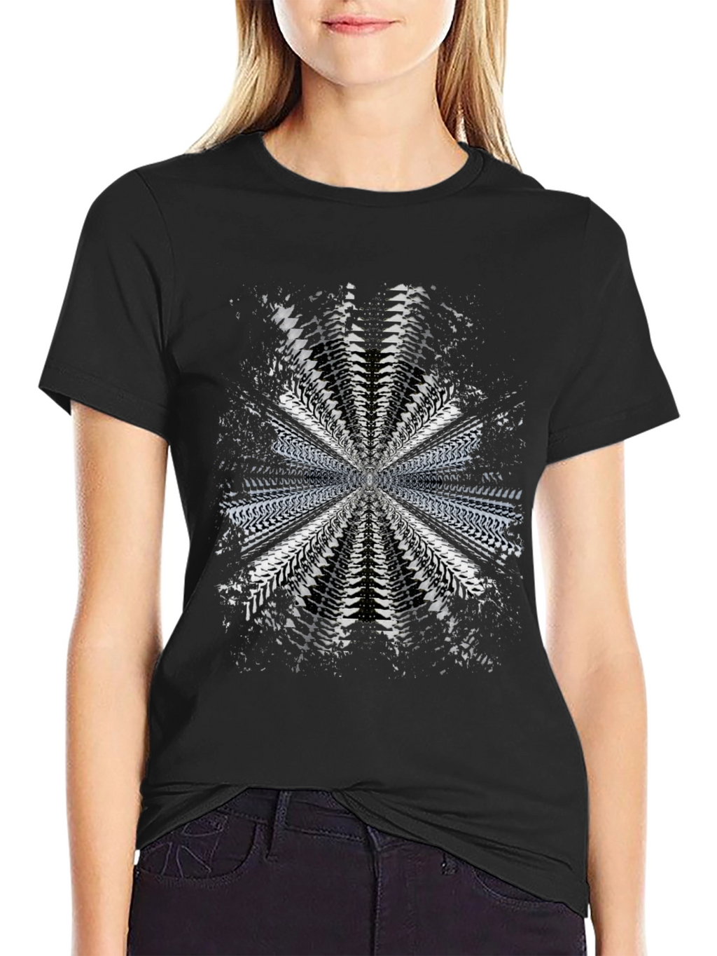 Abstract Radial Pattern Black T-Shirt