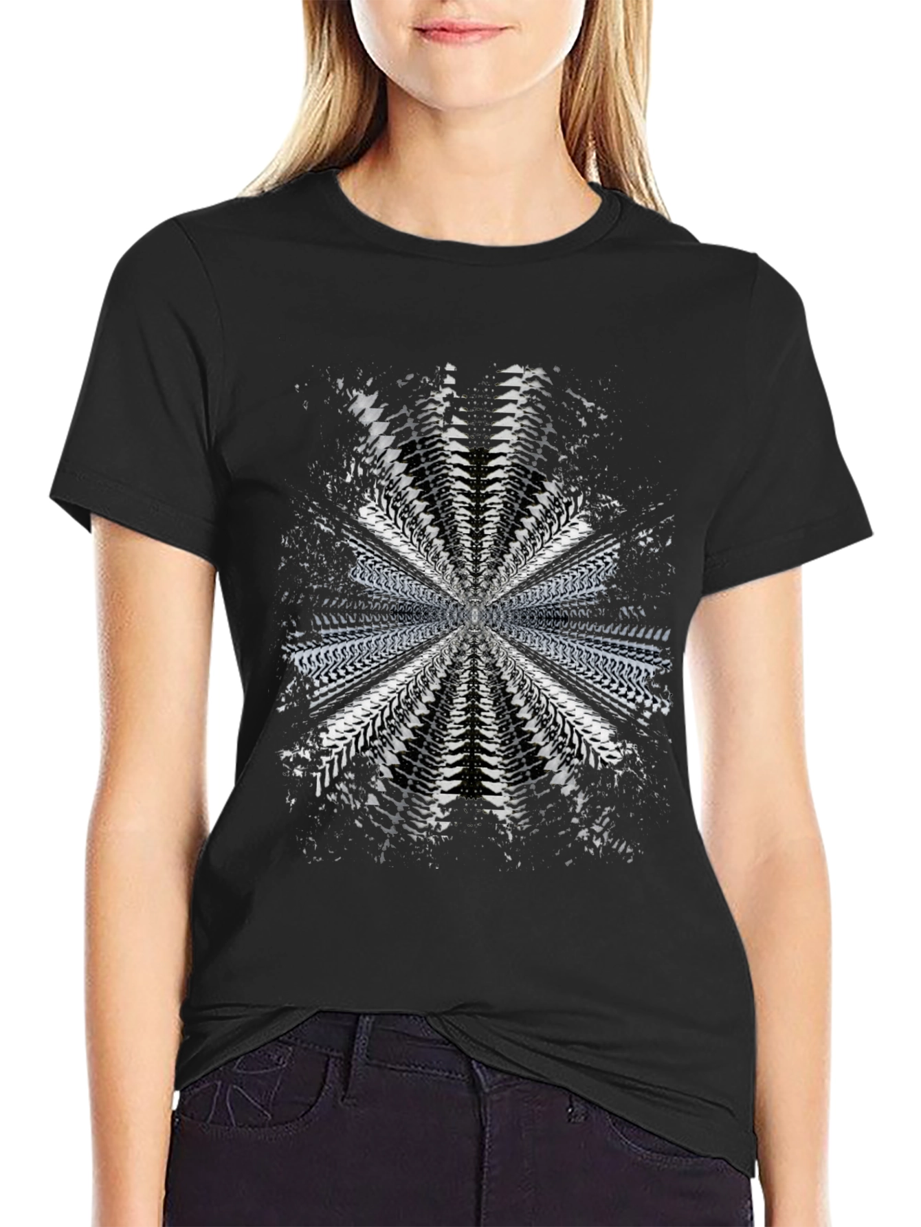 Abstract Radial Pattern Black T-Shirt