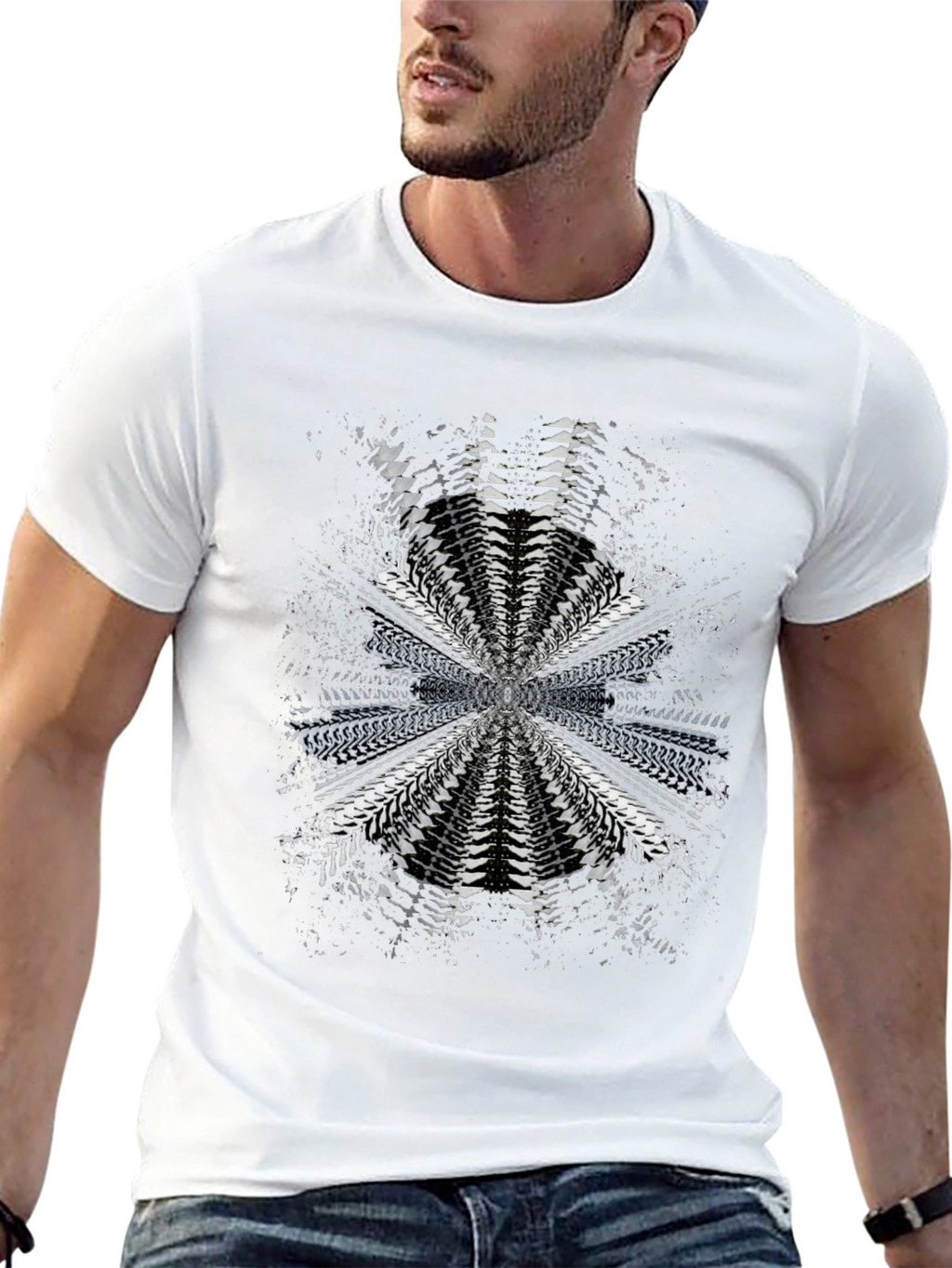 Abstract Radial Pattern Black T-Shirt